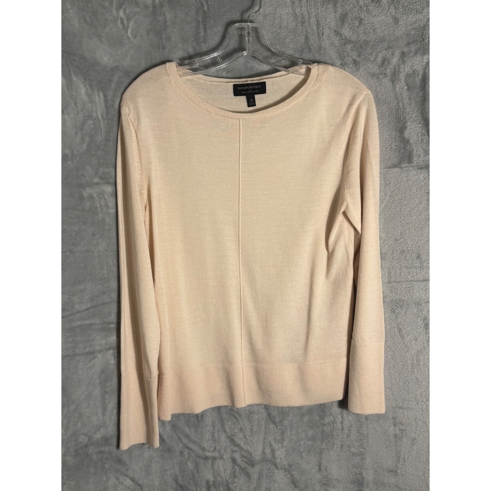 Banana‎ Republic Womens Merino Wool Crewneck Sweater Cream Beige Size M 1166